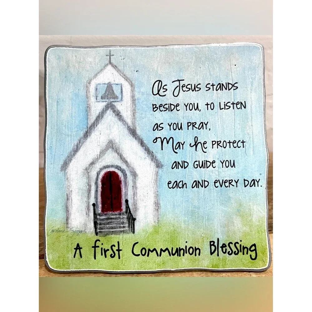 ArtMetal CA Gift First Holy Communion Blessing Square 5” Plaque SIM102